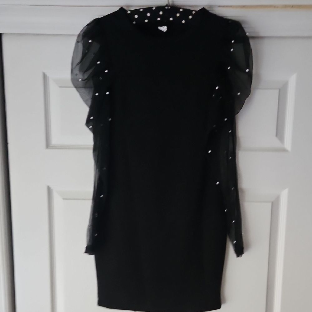 Elegant Black Dress with Sheer Sleeves
